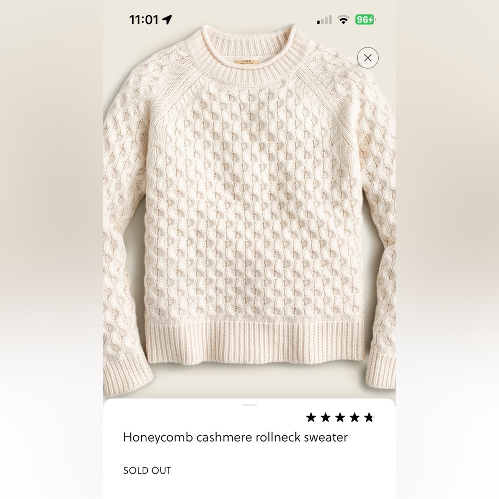 J.CREW Honeycomb Cashmere Rollneck Sweater, Sz L